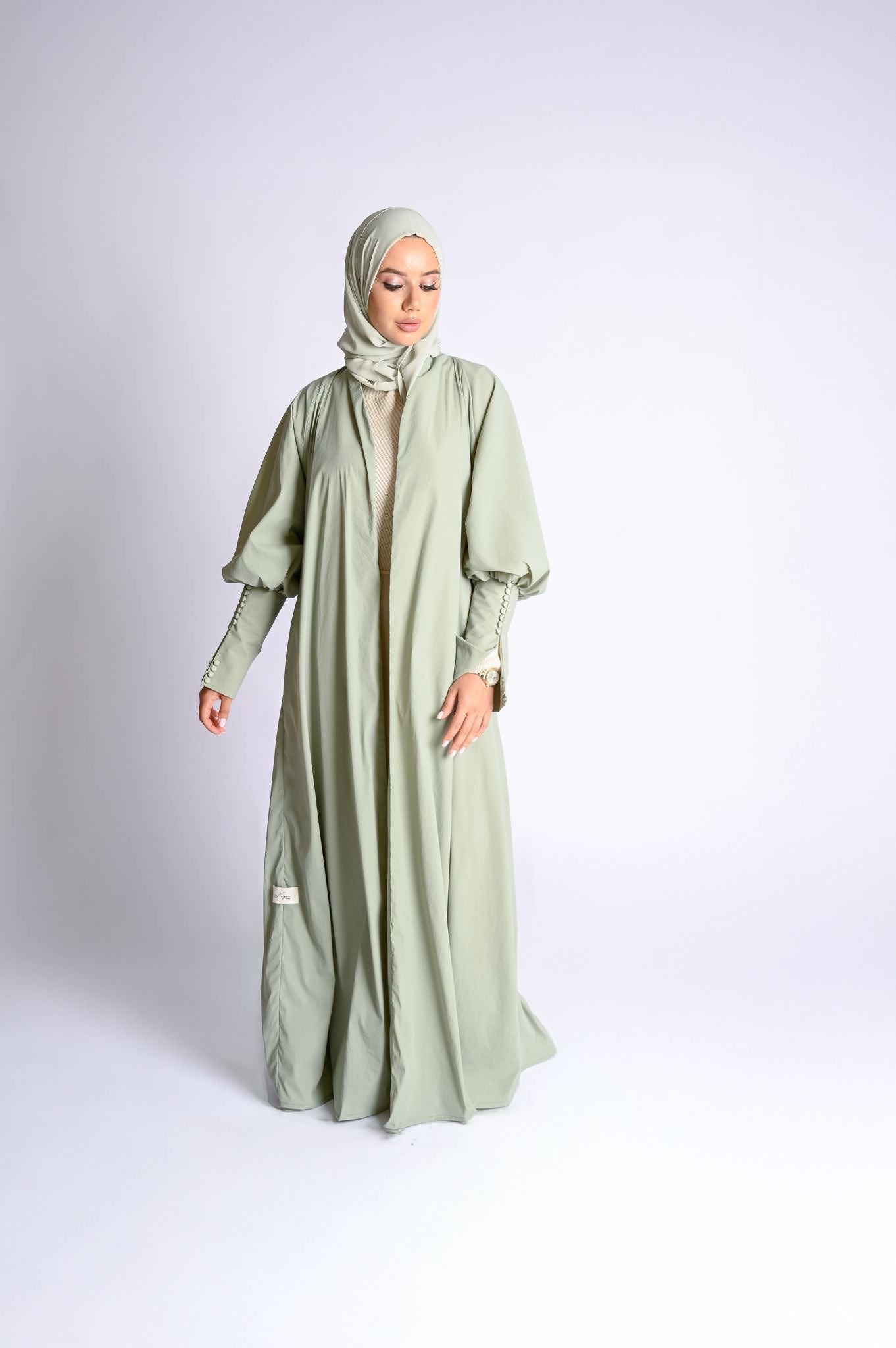 Uv Abaya Puff Sleeve in Sage