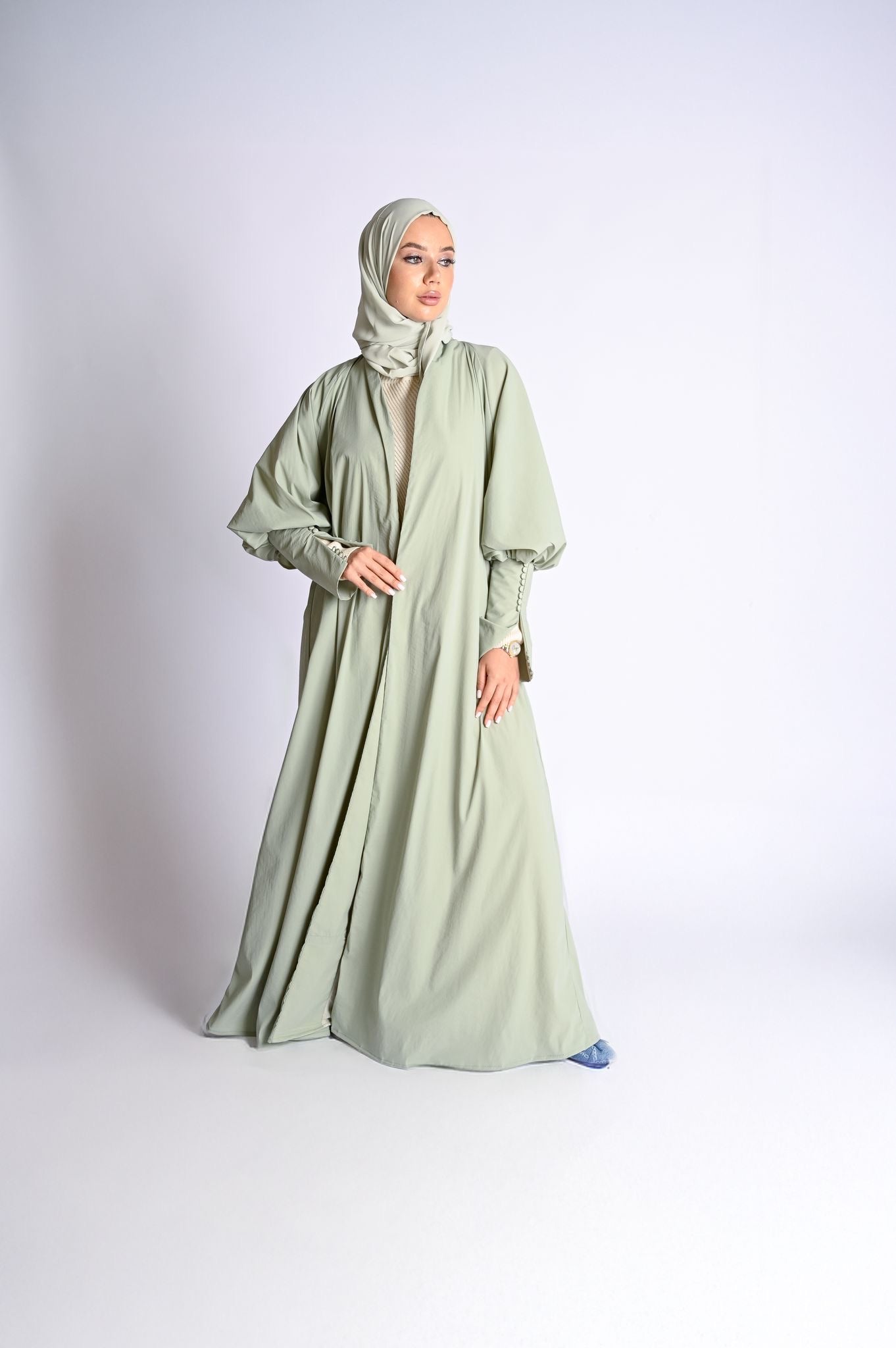 Uv Abaya Puff Sleeve in Sage