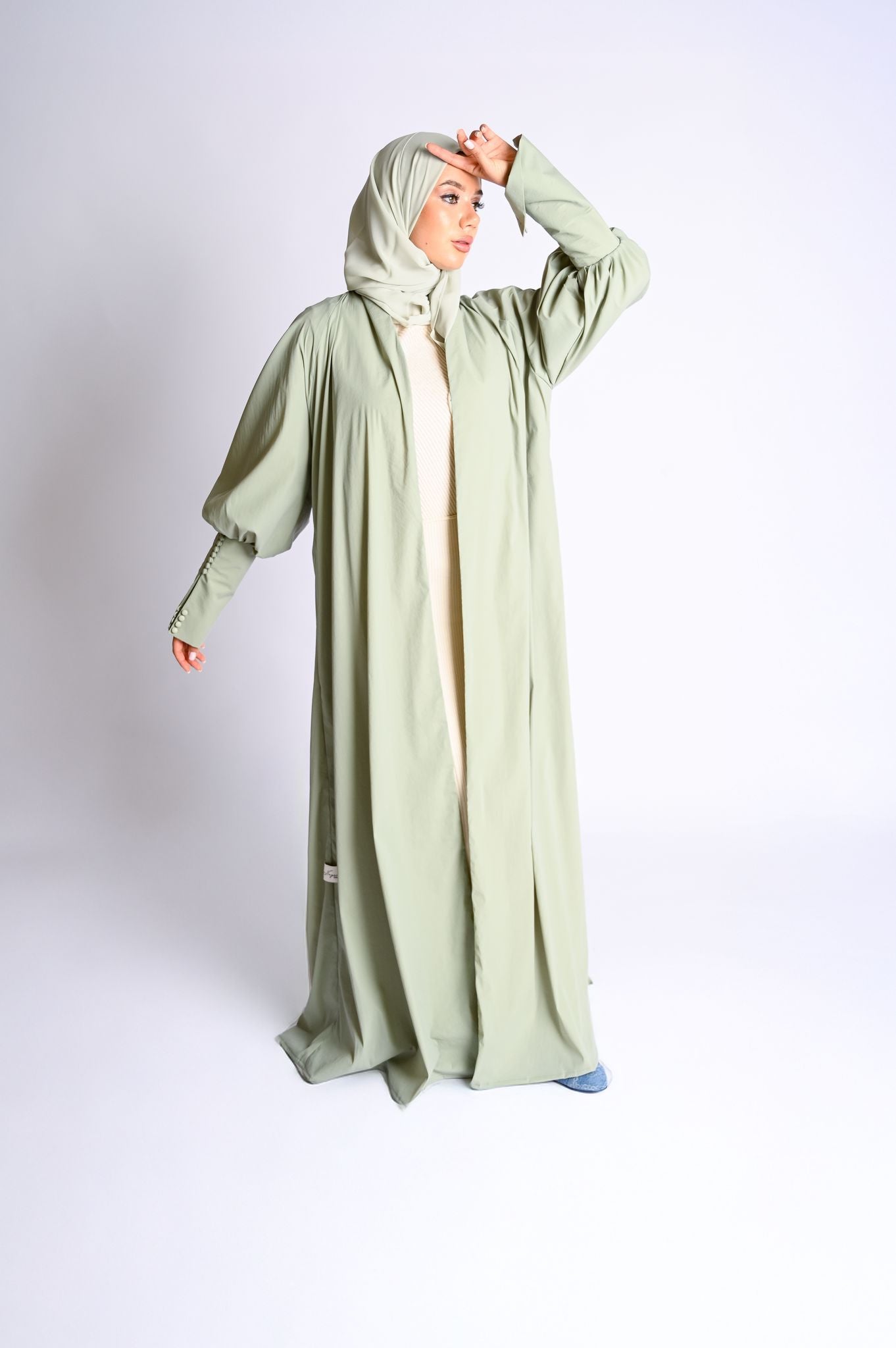 Uv Abaya Puff Sleeve in Sage