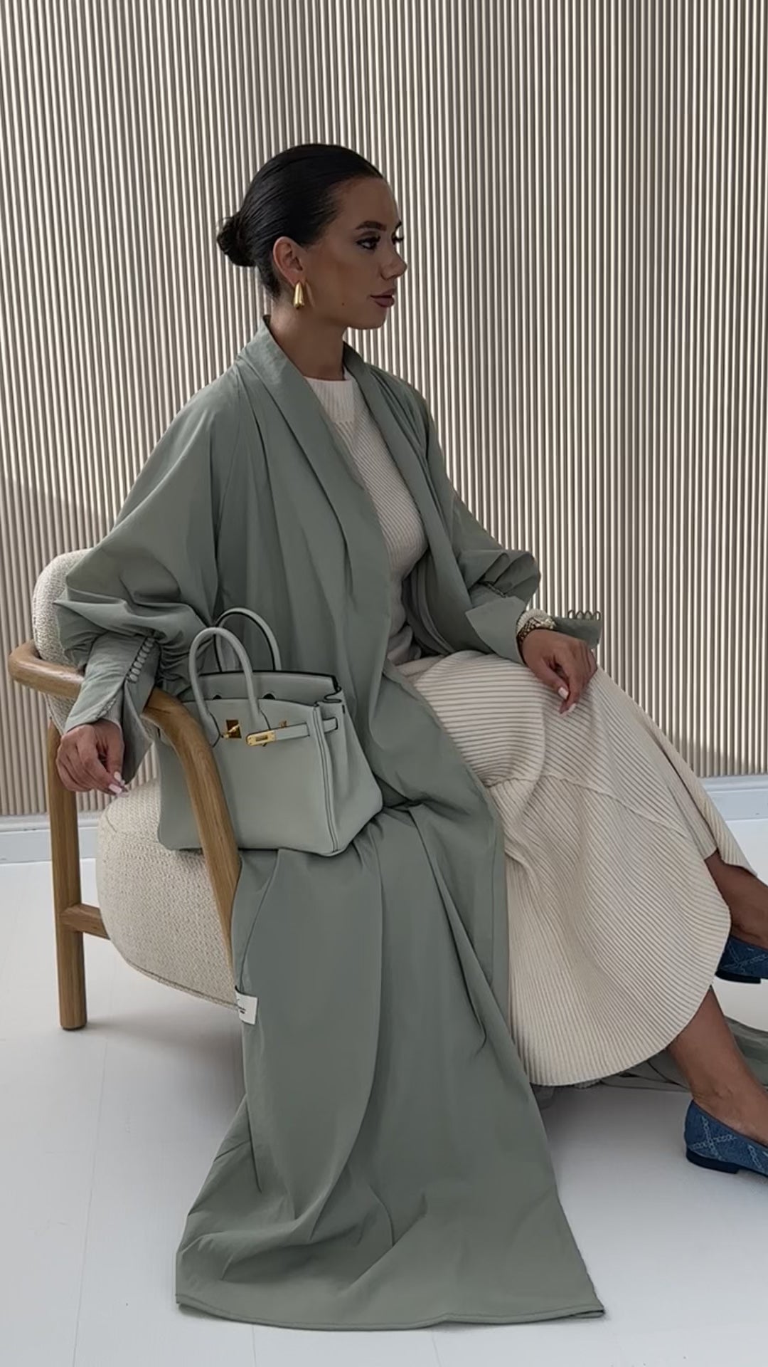 Uv Abaya Puff Sleeve in Sage